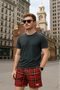RF Wear Men's Mesh Tartan Plaid Shorts - Red/Gold - Model Front View