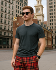 RF Wear Men's Mesh Tartan Plaid Shorts - Red/Gold - Model Front View