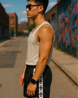 RF Wear Men's Mesh Cross Trim Shorts - Black - Model Side View