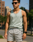 RF Wear Men's Mesh Cross Trim Shorts - Grey - Model Front View