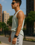 RF Wear Men's Mesh Cross Trim Shorts - Grey - Model Side View
