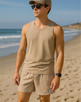 RF Wear Men's Mesh Snakeskin Shorts - Cream/Tan - Model Front View