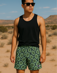 RF Wear Men's Mesh Snakeskin Shorts - Green - Model Front View