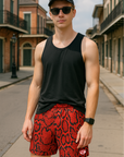 RF Wear Men's Mesh Snakeskin Shorts - Red - Model Front View