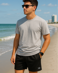 RF Wear Men's Mesh Solid Color Shorts - Black - Model Front View