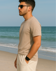 RF Wear Men's Mesh Solid Color Shorts - Cream - Model Side View