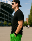 RF Wear Men's Mesh Solid Color Shorts - Lime Green - Model Side View
