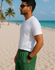 RF Wear Men's Mesh Solid Color Shorts - Military-Green - Model Side View