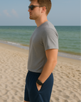 RF Wear Men's Mesh Solid Color Shorts - Navy - Model Side View