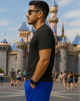 RF Wear Men's Mesh Solid Color Shorts - Royal-Blue - Model Side View