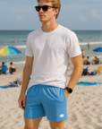 RF Wear Men's Mesh Solid Color Shorts - Sky-Blue - Model Front View