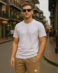 RF Wear Men's Mesh Solid Color Shorts - Tan - Model Front View