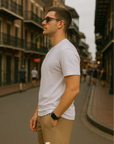 RF Wear Men's Mesh Solid Color Shorts - Tan - Model Side View