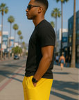 RF Wear Men's Mesh Solid Color Shorts - Yellow - Model Side View