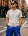RF Wear Men's Mesh Star Shorts - Blue with White Stars - Model Front View