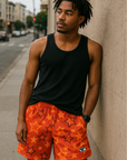 RF Wear Men's Mesh Star Shorts - Red/Orange - Model Front View