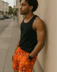 RF Wear Men's Mesh Star Shorts - Red/Orange - Model Side View