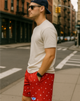 RF Wear Men's Mesh Star Shorts - Red with White Stars - Model Side View