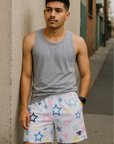 RF Wear Men's Mesh Star Shorts - White/Multicolor - Model Front View