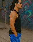 RF Wear Men's Mesh Tiger Camo Shorts - Blue - Model Side View