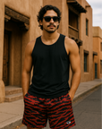 RF Wear Men's Mesh Tiger Camo Shorts - Red - Model Front View
