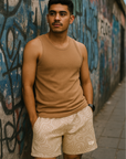 RF Wear Men's Mesh Topography Shorts - Cream/Tan - Model Front View