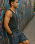RF Wear Men's Mesh Topography Shorts - Navy - Model Side View