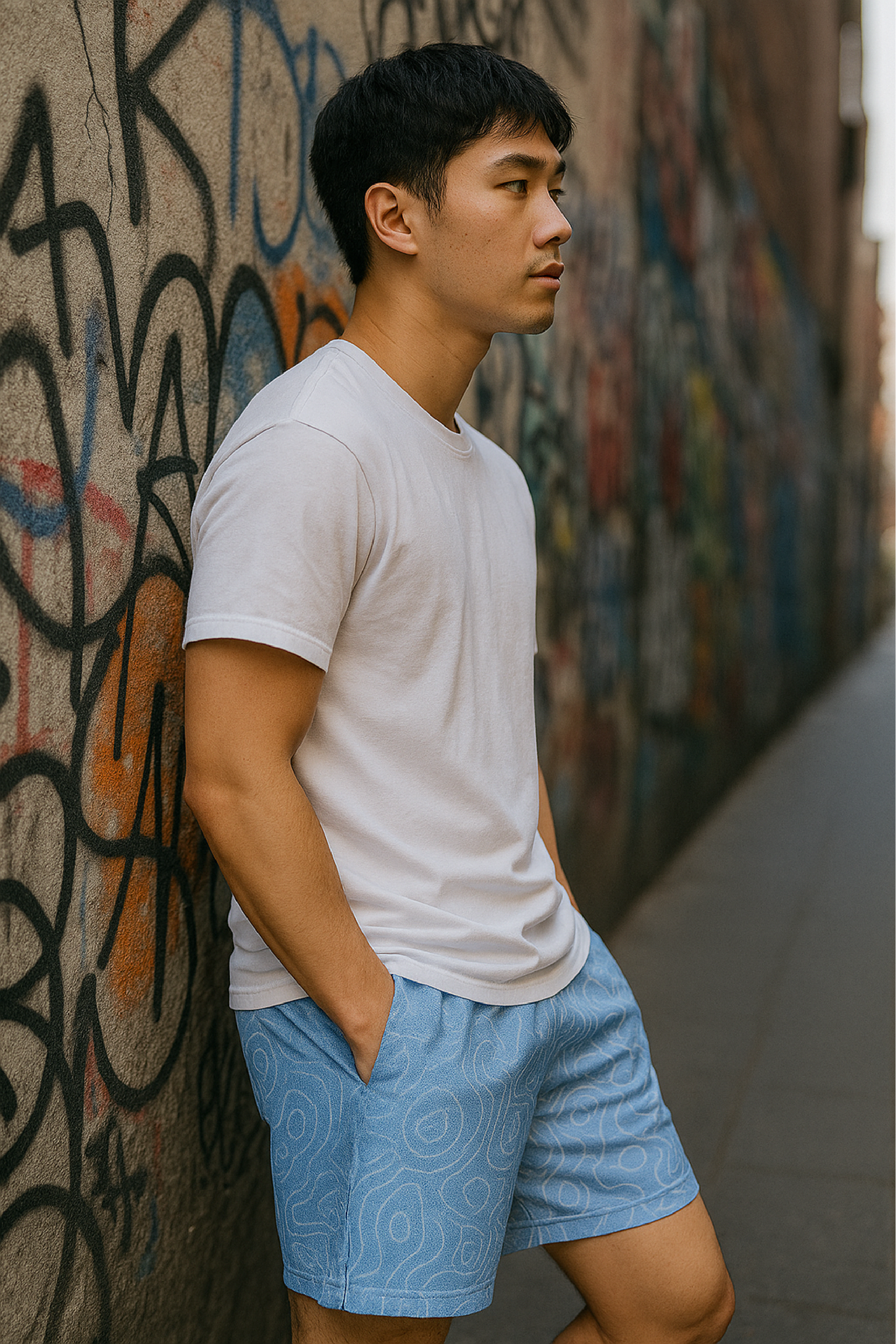 RF Wear Men's Mesh Topography Shorts - Sky-Blue - Model Side View