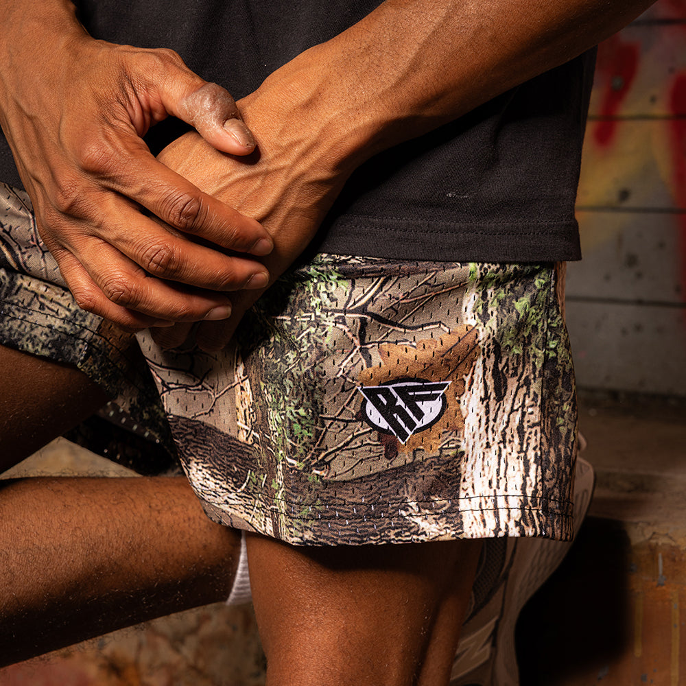 RF Men's Mesh Tree Camo Shorts - Tan - Model