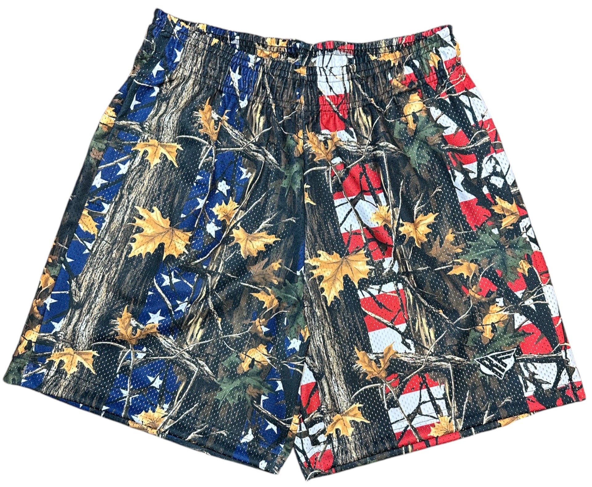 RF Wear Men's Mesh Tree Camo Shorts - USA Flag
