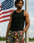 RF Wear Men's Mesh Tree Camo Shorts - USA Flag - Model Front View