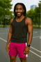 RF Wear Men's Mesh White Stripe V-Cut Shorts - Fuchsia - Model Front View