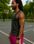 RF Wear Men's Mesh White Stripe V-Cut Shorts - Fuchsia - Model Side View