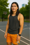 RF Wear Men's Mesh White Stripe V-Cut Shorts - Orange - Model Front View