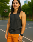 RF Wear Men's Mesh White Stripe V-Cut Shorts - Orange - Model Front View