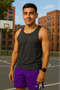 RF Wear Men's Mesh White Stripe V-Cut Shorts - Purple - Model Front View