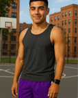 RF Wear Men's Mesh White Stripe V-Cut Shorts - Purple - Model Front View