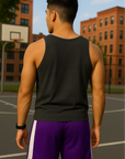 RF Wear Men's Mesh White Stripe V-Cut Shorts - Purple - Model Back View
