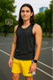 RF Wear Men's Mesh White Stripe V-Cut Shorts - Yellow - Model Front View