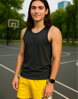 RF Wear Men's Mesh White Stripe V-Cut Shorts - Yellow - Model Front View