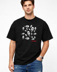 Man wearing jeans and RF-Wear Ghost Faces T-Shirt in Black