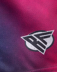 Close-up of RF-Wear Mens Mesh-2 Northern Lights in Purple/Pink Gradient with RF logo