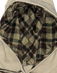Close-up inside of hood of RF-Wear Plaid Smile Hoodie in Sand