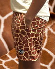RF Wear Men's Mesh Animal Print Shorts - Giraffe - Brown/Yellow - Model