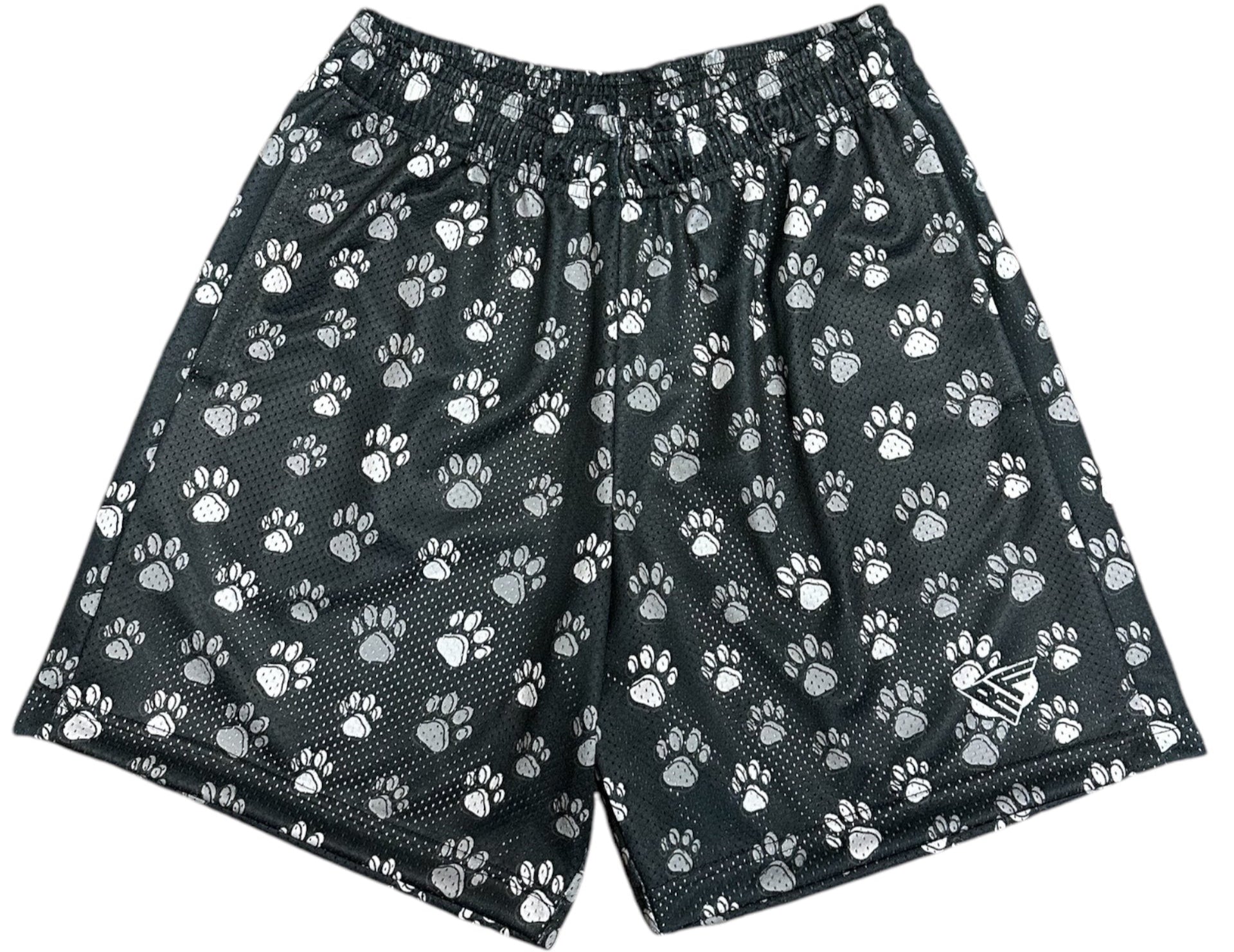 RF Wear Men's Mesh Animal Print Shorts  - Paw Prints - Black/Grey