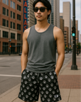 RF Wear Men's Mesh Animal Print Shorts - Paw Prints - Black/Grey - Model Front View