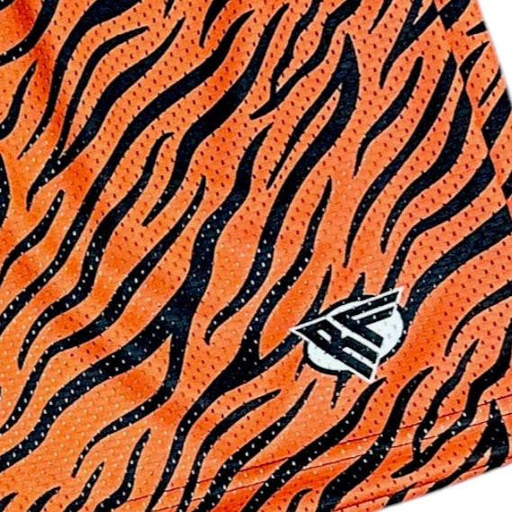 RF Wear Men's Mesh Animal Print Shorts  - Tiger - Orange/Black