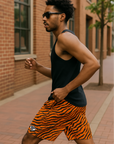 RF Wear Men's Mesh Animal Print Shorts - Tiger - Orange/Black - Model Side View