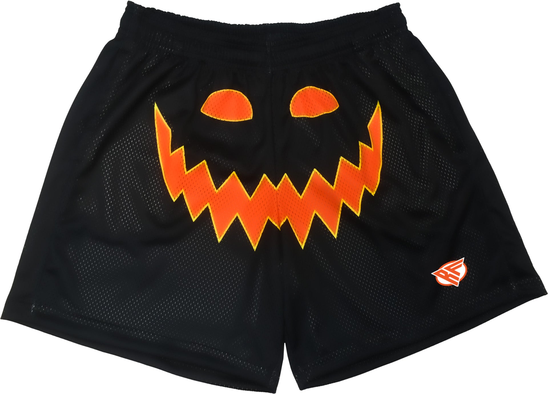 RF Wear Men's Mesh Jack-O-Lantern Face Shorts -  Black/Orange - Front