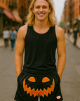 RF Wear Men's Mesh Jack-O-Lantern Face Shorts - Black/Orange - Model Front View